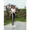 Kadın Kısa Kollu Modal Dokulu Kumaş Yanı şeritli Takım