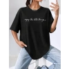 Kadın Kısa Kollu önü Yazı Baskılı Basic Viskon Bluz