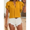 Kadın Kısa Kollu V Hakim Yaka Kolları Fırfırlı Dubai Bluz