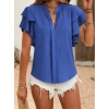 Kadın Kısa Kollu V Hakim Yaka Kolları Fırfırlı Dubai Bluz
