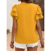 Kadın Kısa Kollu V Hakim Yaka Kolları Fırfırlı Dubai Bluz