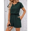Kadın Kısa Kollu V Yakalı Beli Lastikli Kısa Ithal Krep Tulum