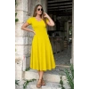 Kadın Kısa Kollu V Yakalı Yırtmaçlı Midi Viskon Elbise