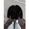Kadın Bisiklet Yaka 3 İplik Pamuklu Basic SweatShirt - Siyah