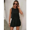 Kadın Kolsuz Bisiklet Yaka Sandy Bluz Ve şort Etek Ikili Takım