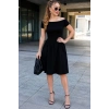 Kadın Madonna Yaka Kısa Kollu Kısa Janjan Krep Elbise
