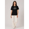 Kadın Müzik Temalı Baskılı Tişört Bisiklet Yaka Kısa Kol T-Shirt - Siyah
