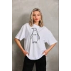 Kadın T-Shirt Nihilist Penguen Baskılı Bisiklet Yaka Kısa kol yazlık Tişört - Beyaz