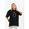 Kadın T-Shirt Nihilist Penguen Baskılı Bisiklet Yaka Kısa kol yazlık Tişört - Siyah