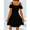 Kadın Omuzlardan Acık Askılı V Yakalı Kısa Modal Elbise