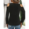 Kadın Omuzlardan Açık Uzun Kollu Yakadan Halka şerit Detaylı Viskon Bluz