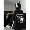 Kadın Tişört Örümcek Baskılı Bisiklet Yaka T-shirt - Siyah