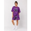 Kadın Oversize Kalıp Pubg Bape X Shark Nakışlı Cepli Şort Takım - Mor