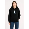 Kadın 3 İplik Pamuklu Kapüşonlu Hoodie Sweatshirt Survivor Penguen Baskılı - Siyah