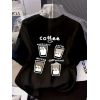 Kadın Kısa Kol Yazlık Tişört Bisiklet Yaka Baskılı Oversize T-Shirt - Siyah