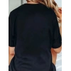 Kadın Kısa Kol Yazlık Tişört Bisiklet Yaka Baskılı Oversize T-Shirt - Siyah