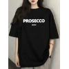 Kadın Kısa Kol Yazlık Tişört Bisiklet Yaka Baskılı Oversize T-Shirt - Siyah
