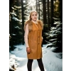 Kadın Premium Doğal Kürk Kolsuz Deri - Hardal
