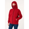 Kadın Samuray Ninja Çift Kapüşonlu Maske Detaylı Fermuarlı Kanguru Cepli Hoodie - Kırmızı