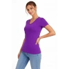 Kadın V Yaka Slim Fit Likralı Tişört - Mor