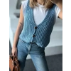 Kadın Triko Kolsuz dokuma Düğmeli Yelek - Mavi