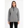 Kadın 3 İplik Pamuklu Dık Yaka Yarım Fermuarlı SweatShirt - Gri