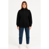Kadın Üç İplik Dık Yaka Yarım Fermuarlı SweatShirt - Siyah