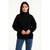 Kadın 3 İplik Pamuklu Dık Yaka Yarım Fermuarlı SweatShirt - Siyah