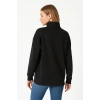 Kadın 3 İplik Pamuklu Dık Yaka Yarım Fermuarlı SweatShirt - Siyah