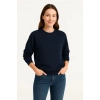 Kadın 3 İplik Pamuklu Düz Bisiklet Yaka SweatShirt - Lacivert
