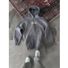 Kadın Kapüşonlu Kanguru Cepli Sweatshirt 3 İplik Pamuklu Baskılı Hoodie - Gri