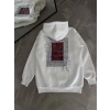 Kadın Kapüşonlu Kanguru Cepli Sweatshirt 3 İplik Pamuklu Baskılı Hoodie - Beyaz