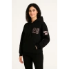 Kadın 3 İplik Pamuklu Kapüşonlu Kanguru Cepli Baskılı Hoodie Sweatshirt - Siyah