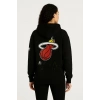 Kadın 3 İplik Pamuklu Kapüşonlu Kanguru Cepli Baskılı Hoodie Sweatshirt - Siyah