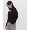 Kadın 3 İplik Pamuklu Oversize Yarım Fermuarlı Yakalı Basic Sweatshirt - Siyah