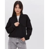 Kadın 3 İplik Pamuklu Oversize Yarım Fermuarlı Yakalı Basic Sweatshirt - Siyah