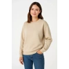 Kadın 3 İplik Pamuklu Düz Bisiklet Yaka SweatShirt - Bej