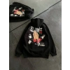 Kadın Oversize Kapüşonlu Cepli Baskılı 3 İplik Pamuklu Hoodie Sweatshirt - Siyah