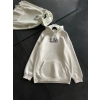 Kadın Oversize Kapüşonlu Cepli Baskılı 3 İplik Pamuklu Hoodie Sweatshirt - Beyaz