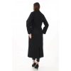 Kadın Uzun Kaşe Kaban – Yünlü Dokuma Kaşmir Kumaş, Kruvaze Yaka, Kuşaklı Astarlı Tesettür Uyumlu Şık Kışlık Siyah Model - Siyah