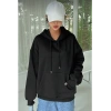 Kadın Uzun Kol Kapşonlu Basic Sweatshirt hoodie - Siyah
