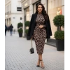 Kadın Uzun Kollu Balıkçı Yaka Leopar Desenli Midi Boy Elbise