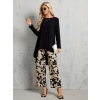 Kadın Uzun Kollu Bisiklet Yaka Asimetrik Kesim Detaylı Viskon Bluz Ve çiçek Desenli Iki Iplik Pantolon