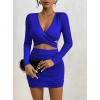 Kadın Uzun Kollu çapraz Dekolte Detaylı Mini Sandy Elbise