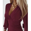 Kadın Uzun Kollu Derin V Yakalı önden Büzgülü Sandy Bluz