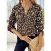 Kadın Uzun Kollu önden Fermuarlı Leopar Desenli Modal Bluz