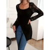 Kadın Uzun Kollu Tül Detaylı Kare Yakalı Asimetrik Kesim şardonlu Dalgıç Bluz