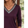 Kadın Uzun Kollu V Yakalı Viskon Mürdüm Bluz