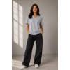 Kadın V Yaka Basic Tişört Kısa Kol Yazlık Regular Fit T-Shirt - Gri