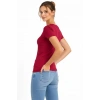 Kadın T-Shirt V Yaka Slim Fit Likralı Tişört Yazlık Basic Body - Kırmızı